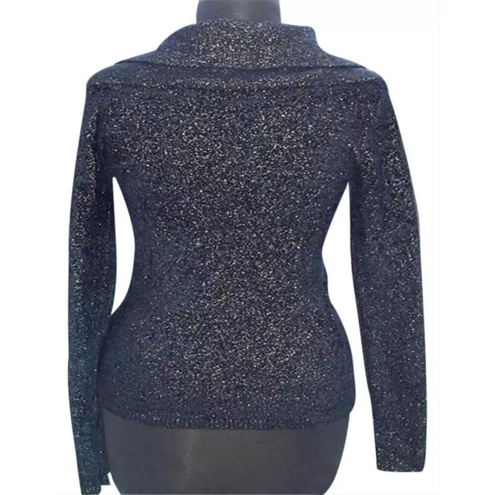 Cache Navy Metallic Exaggerated Oversize Collar Top New SOFT Sweater NWT $98 - Picture 4 of 6